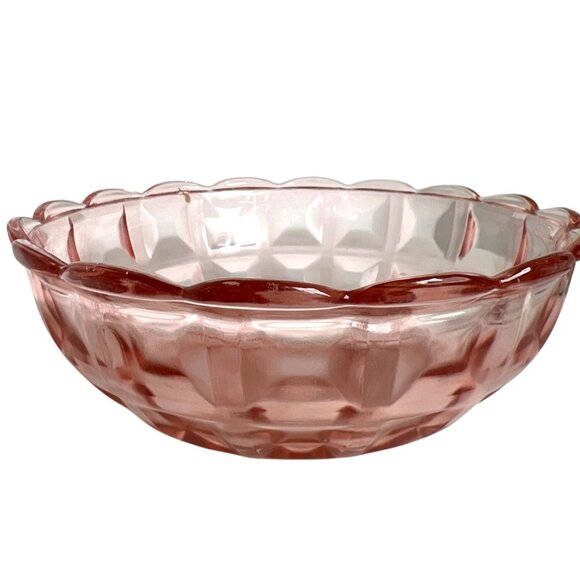 Vintage Jeanette Glass Co Bowl Cube Pink Depression Glass Scalloped Edge Collect - Picture 1 of 8